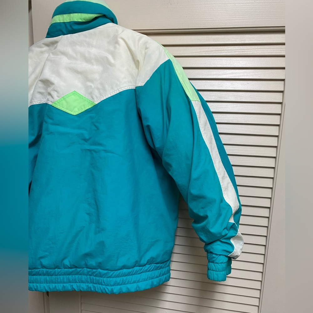 Vintage Steep Slopes Puffer Jacket Blue White Yellow 80s Snow - Womens Medium - Picture 9 of 16